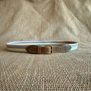 COLE HAAN Men’s Belt Multicolor Canvas Stripes and Leather Brass Buckle 32 / 34